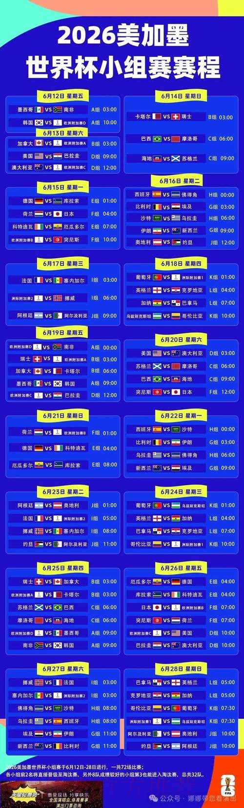 2026世界杯完整赛程详细 2026世界杯完整赛程详细